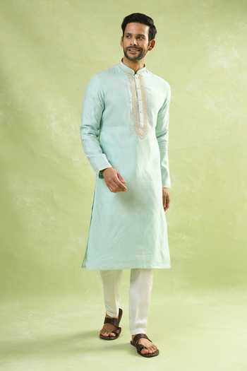Buy_Arihant Rai Sinha_Blue Jacquard, Silk Zari, Embroidery Paisley Woven Kurta 