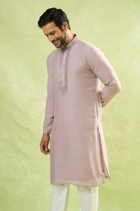 Buy_Arihant Rai Sinha_Purple Cotton, Linen Mirrors, Embroidery And Thread Kurta_Online_at_Aza_Fashions