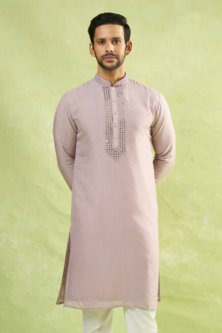 Shop_Arihant Rai Sinha_Purple Cotton, Linen Mirrors, Embroidery And Thread Kurta_Online_at_Aza_Fashions