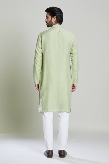 Shop Arihant Rai Sinha Green Cotton, Linen Mirrors, Embroidery Geometric Kurta at Aza Fashions Shop_Arihant Rai Sinha_Green Cotton, Linen Mirrors, Embroidery Geometric Kurta_at_Aza_Fashions