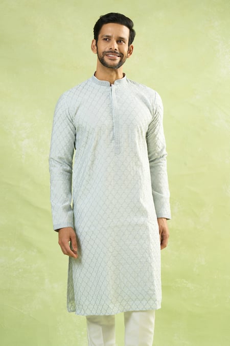 Arihant Rai Sinha Blue Viscose, Polyester Embroidery Geometric Jaal Kurta Set Online at Aza Fashions Arihant Rai Sinha_Blue Viscose, Polyester Embroidery Geometric Jaal Kurta Set _Online_at_Aza_Fashions