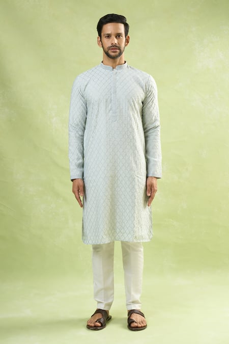 Buy Arihant Rai Sinha Blue Viscose, Polyester Embroidery Geometric Jaal Kurta Set Online at Aza Fashions Buy_Arihant Rai Sinha_Blue Viscose, Polyester Embroidery Geometric Jaal Kurta Set _Online_at_Aza_Fashions
