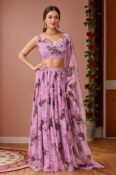 Samyukta Singhania Purple Floral Print Lehenga Set 