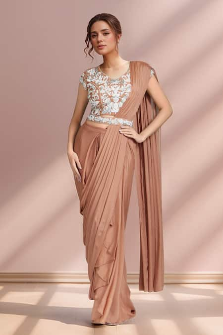 Samyukta Singhania Solid Pre-Draped Saree With Embroidered Blouse 