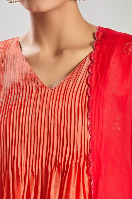 Buy_Naintara Bajaj_Orange Silk, Organza Cut Work, Embroidery, Pearls Heart Cutdana Kurta Set _Online_at_Aza_Fashions