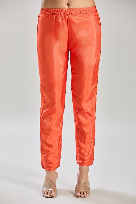 Shop_Naintara Bajaj_Orange Silk, Organza Cut Work, Embroidery, Pearls Heart Cutdana Kurta Set _Online_at_Aza_Fashions