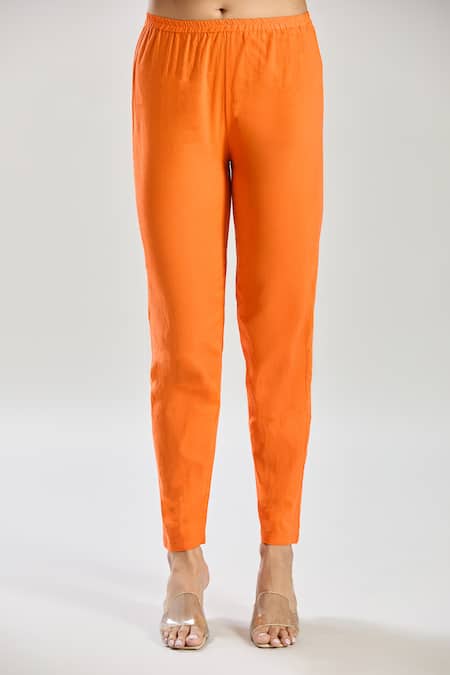 Buy_Naintara Bajaj_Orange Georgette, Cotton Lace Round Neck Embellished Leheriya Anarkali Set _Online_at_Aza_Fashions