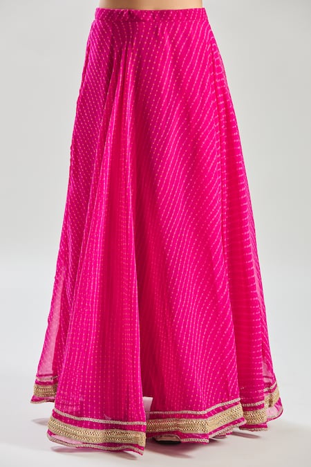 Shop_Naintara Bajaj_Pink Georgette Lace V-neck Leheriya Embellished Lehenga Set _Online_at_Aza_Fashions