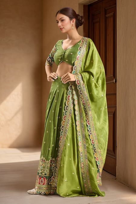 Samyukta Singhania Green Sequin Embroidered Lehenga Set 