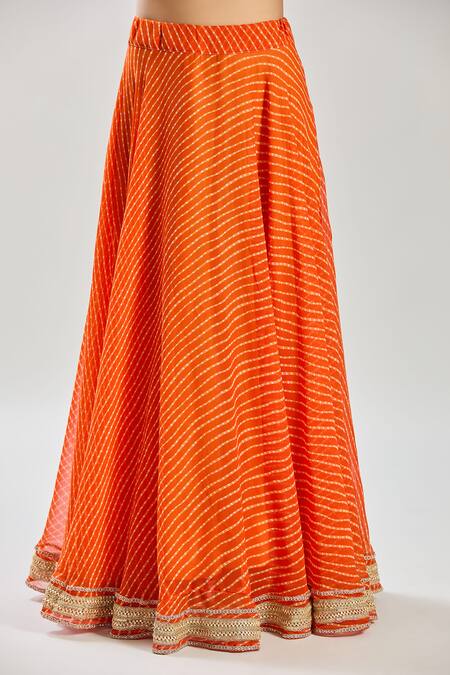 Naintara Bajaj Orange Georgette Lace V-neck Embellished Lehenga Set at Aza Fashions Naintara Bajaj_Orange Georgette Lace V-neck Embellished Lehenga Set_at_Aza_Fashions