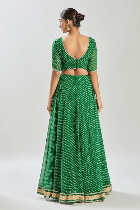 Shop Naintara Bajaj Green Georgette Lace V-neck Embellished Lehenga Set at Aza Fashions Shop_Naintara Bajaj_Green Georgette Lace V-neck Embellished Lehenga Set _at_Aza_Fashions