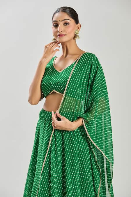 Naintara Bajaj Green Georgette Lace V-neck Embellished Lehenga Set Online at Aza Fashions Naintara Bajaj_Green Georgette Lace V-neck Embellished Lehenga Set _Online_at_Aza_Fashions