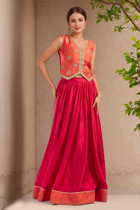 Samyukta Singhania Red Floral Embroidered Lehenga Set 