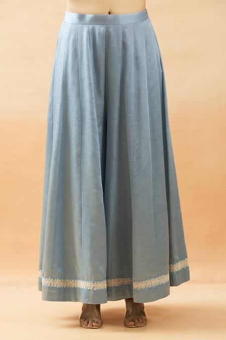 Brij Blue Linen, Silk Embroidery Keyhole Neck Dori Kurta Set at Aza Fashions Brij_Blue Linen, Silk Embroidery Keyhole Neck Dori Kurta Set _at_Aza_Fashions