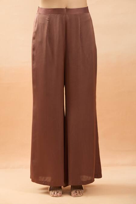 Buy_Brij_Brown Modal, Satin Embroidery Round Neck Thread Cape Kurta Set _Online_at_Aza_Fashions