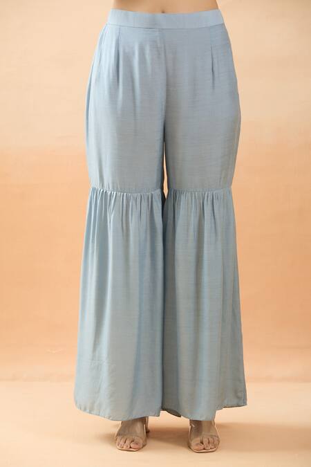 Shop Brij Blue Chanderi Silk Embroidery Round Neck Dori Anarkali Set Online at Aza Fashions Shop_Brij_Blue Chanderi Silk Embroidery Round Neck Dori Anarkali Set _Online_at_Aza_Fashions