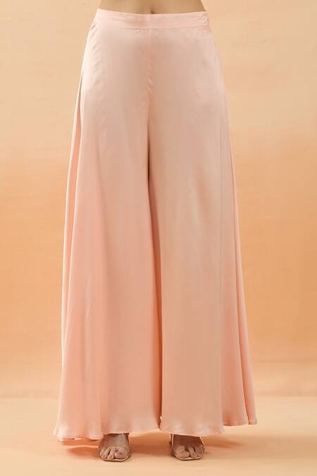 Buy Brij Peach Organza, Modal, Satin Embroidery Open Neck, Floral Jacket Pant Set Buy_Brij_Peach Organza, Modal, Satin Embroidery Open Neck, Floral Jacket Pant Set