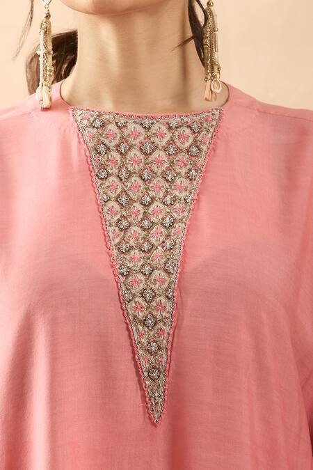 Buy Brij Peach Spandex Tassels Round Neck Zardozi Embroidered Kurta And Pant Set Online at Aza Fashions Buy_Brij_Peach Spandex Tassels Round Neck Zardozi Embroidered Kurta And Pant Set _Online_at_Aza_Fashions