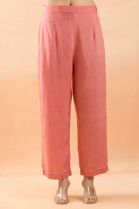 Shop Brij Peach Spandex Tassels Round Neck Zardozi Embroidered Kurta And Pant Set Online at Aza Fashions Shop_Brij_Peach Spandex Tassels Round Neck Zardozi Embroidered Kurta And Pant Set _Online_at_Aza_Fashions