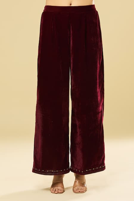 Buy Pouli Pret Maroon Velvet, Cotton, Organza Mirrors, Sequins, Zari Embroidered Kurta Set Online at Aza Fashions Buy_Pouli Pret_Maroon Velvet, Cotton, Organza Mirrors, Sequins, Zari Embroidered Kurta Set _Online_at_Aza_Fashions