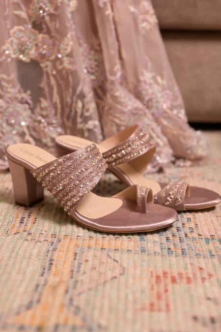 Coral Haze Pink Cut Work, Sequins, Beads Embroidered Heels Online at Aza Fashions Coral Haze_Pink Cut Work, Sequins, Beads Embroidered Heels_Online_at_Aza_Fashions