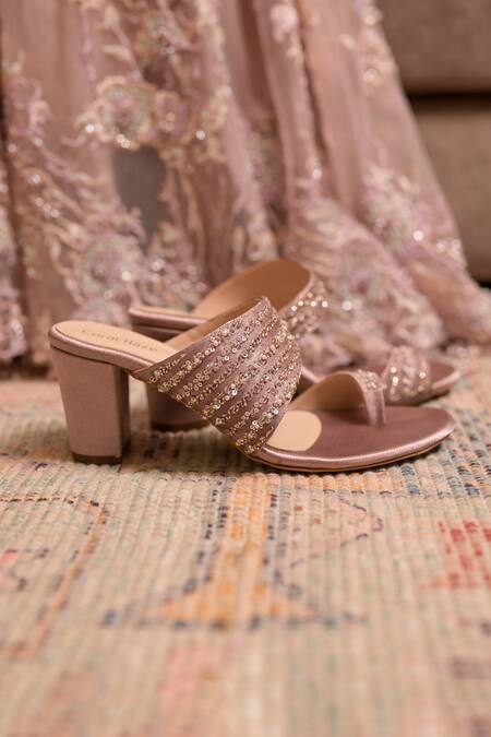 Buy Coral Haze Pink Cut Work, Sequins, Beads Embroidered Heels Online at Aza Fashions Buy_Coral Haze_Pink Cut Work, Sequins, Beads Embroidered Heels_Online_at_Aza_Fashions