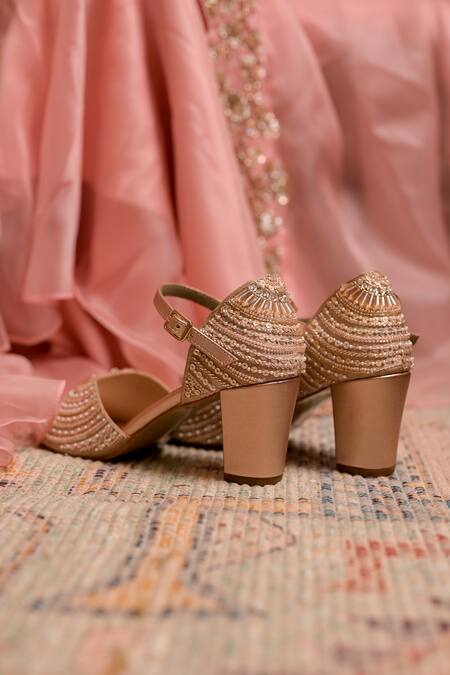 Coral Haze_Rose Gold Crystals, Sequins, Beads Embroidered Heels _Online_at_Aza_Fashions