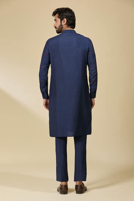 Shop Ewoke Blue Tencel Embroidery Floral Kurta Set at Aza Fashions Shop_Ewoke_Blue Tencel Embroidery Floral Kurta Set _at_Aza_Fashions