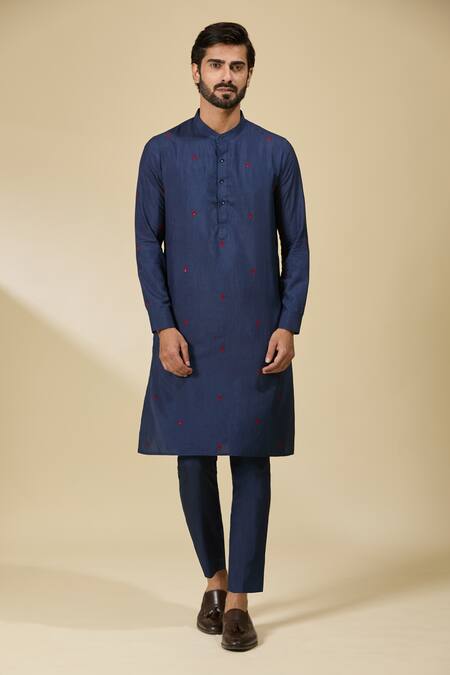 Shop Ewoke Blue Tencel Embroidery Floral Kurta Set Online at Aza Fashions Shop_Ewoke_Blue Tencel Embroidery Floral Kurta Set _Online_at_Aza_Fashions