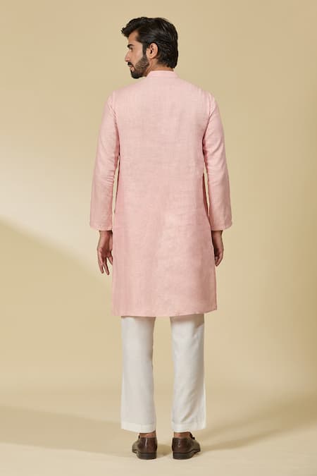Shop_Ewoke_Pink Tencel Beads Embroidered Placket Kurta _at_Aza_Fashions
