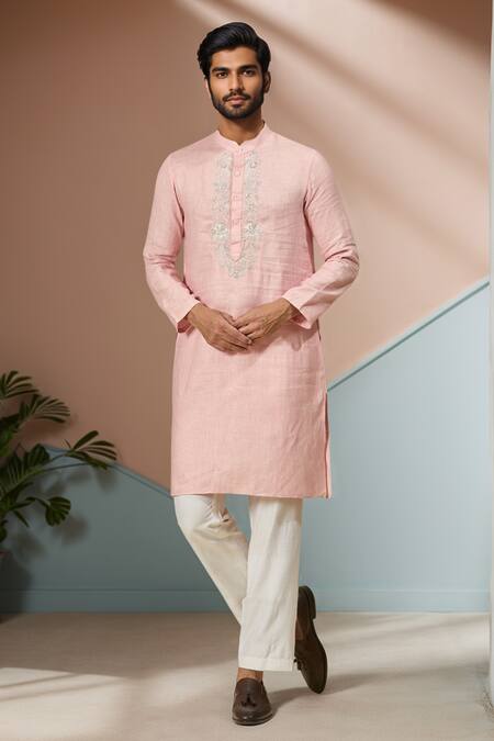 Shop_Ewoke_Pink Tencel Beads Embroidered Placket Kurta 