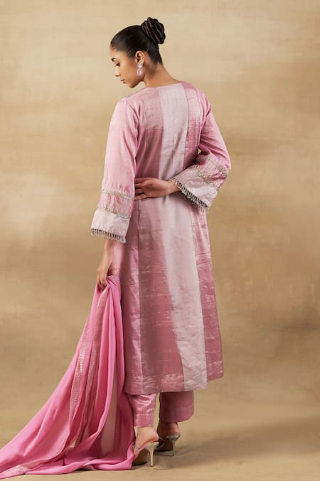 Shalkii Floral Embroidered Pink Kurta Palazzo Set 