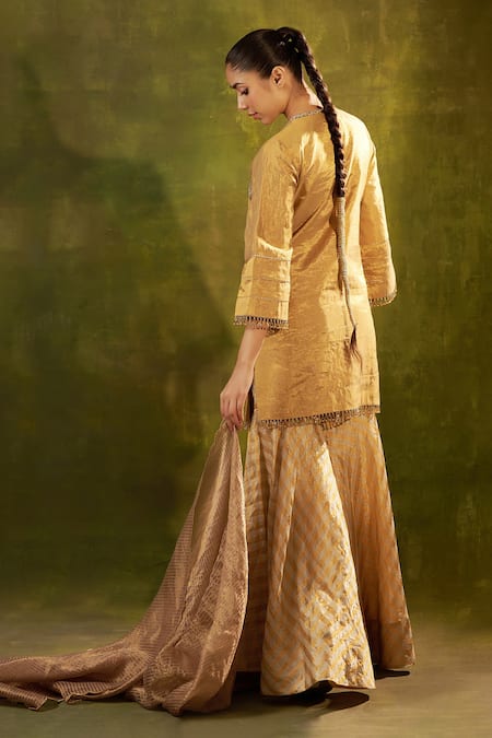 Shalkii Gold Embroidered Kurta Gharara Set 