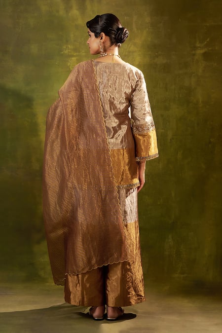 Shalkii Gold Embroidered Kurta Palazzo Set 