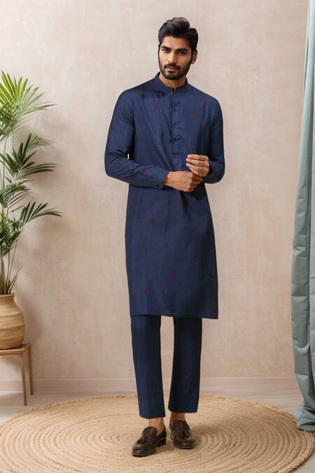 EWOKE Blue Tencel Embroidery Floral Kurta Set 