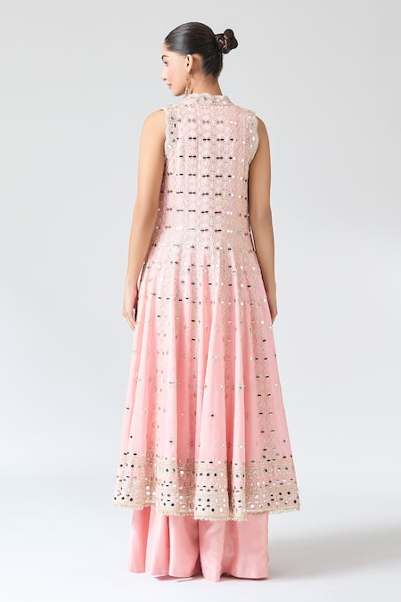 Gopi Vaid Mirror Embroidered Pink Jacket & Sharara Set 