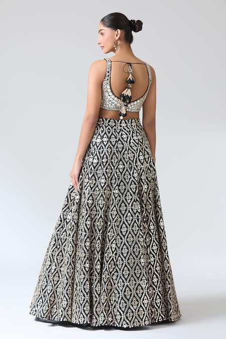 Gopi Vaid Black Mirror Work Lehenga Set 