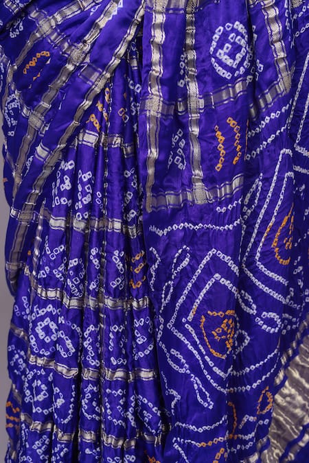 Buy_Samyukta Singhania_Blue Silk Bows, Zari Bandhani Gharchola Saree_Online_at_Aza_Fashions