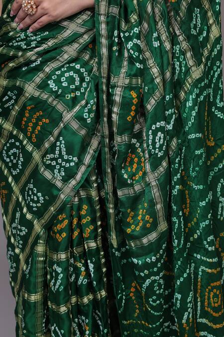 Buy_Samyukta Singhania_Green Silk Zari, Embroidery Gharchola Bandhani Saree And Unstitched Blouse_Online_at_Aza_Fashions