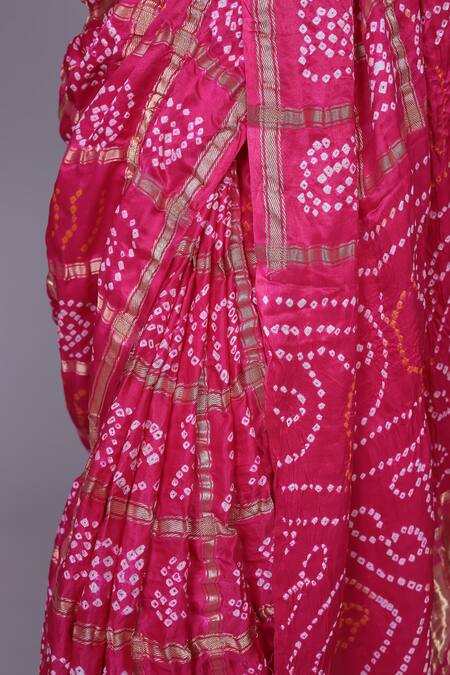 Buy_Samyukta Singhania_Pink Silk Zari Bandhani Gharchola Saree With Blouse Piece_Online_at_Aza_Fashions