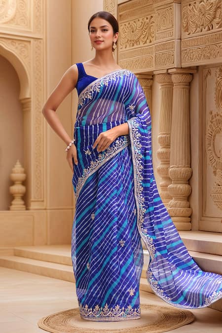 Samyukta Singhania Leheriya Pattern Saree With Blouse Piece 