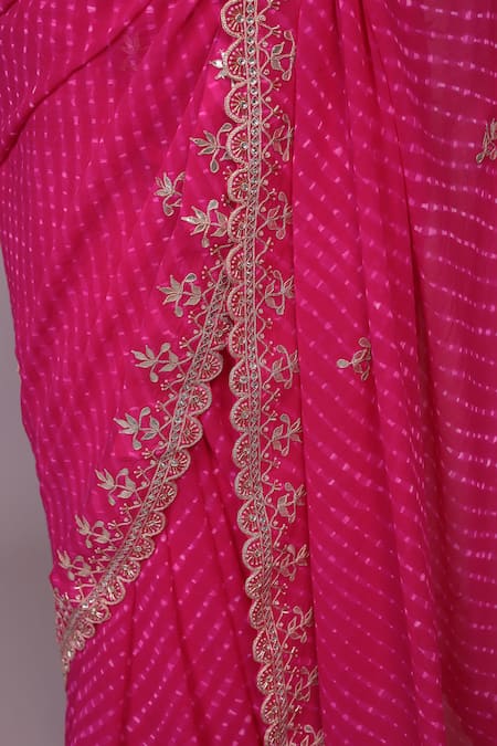 Samyukta Singhania_Pink Chiffon Cut Work, Gota Patti Embroidered Border Saree_Online_at_Aza_Fashions
