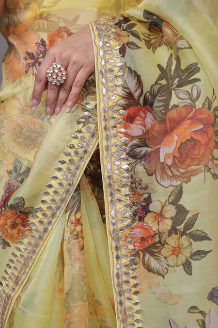 Buy Samyukta Singhania Yellow Organza Gota Patti, Embroidery Floral Work Printed Saree And Blouse Piece Online at Aza Fashions Buy_Samyukta Singhania_Yellow Organza Gota Patti, Embroidery Floral Work Printed Saree And Blouse Piece_Online_at_Aza_Fashions
