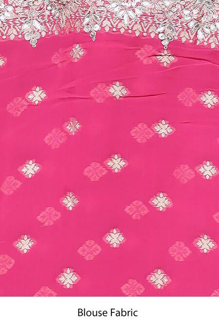 Buy_Samyukta Singhania_Pink Georgette Gota Patti, Zari Round Neck Bandhani Pattern Banarasi Saree_Online_at_Aza_Fashions