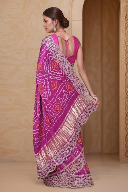 Shop Samyukta Singhania Purple Silk Gota Patti, Zari, Sequins Work Bandhani Gharchola Saree at Aza Fashions Shop_Samyukta Singhania_Purple Silk Gota Patti, Zari, Sequins Work Bandhani Gharchola Saree_at_Aza_Fashions