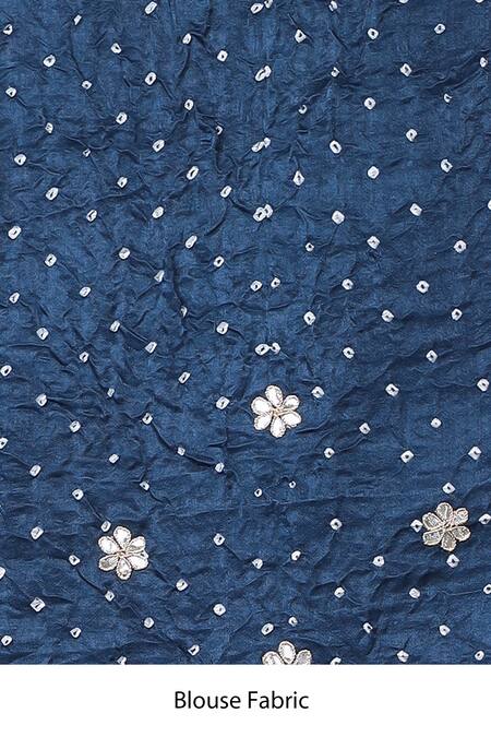 Samyukta Singhania_Blue Silk Gota Patti, Embroidery Geometric Bandhani Saree And Unstitched Blouse_Online_at_Aza_Fashions