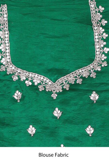 Samyukta Singhania_Green Silk Gota Patti Floral Work Saree And Unstitched Blouse Piece_Online_at_Aza_Fashions