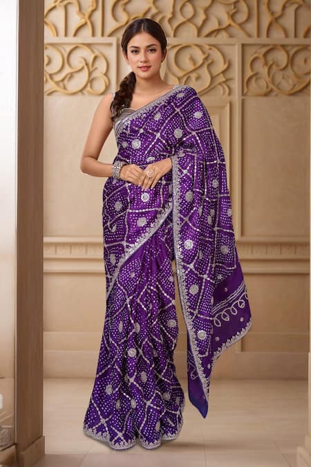 Samyukta Singhania Purple Bandhani Gota Work Saree 