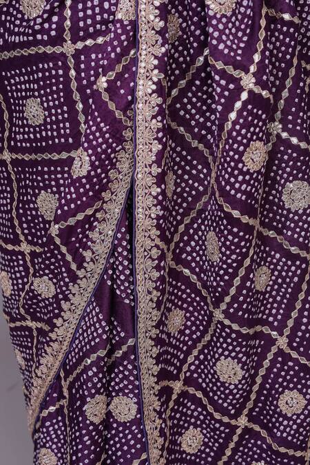 Samyukta Singhania_Purple Silk Gota Patti, Embroidery Work Bandhani Saree With Blouse Piece_Online_at_Aza_Fashions