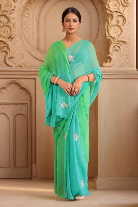 Samyukta Singhania Gota Work Ombre Saree With Unstitched Blouse Piece 